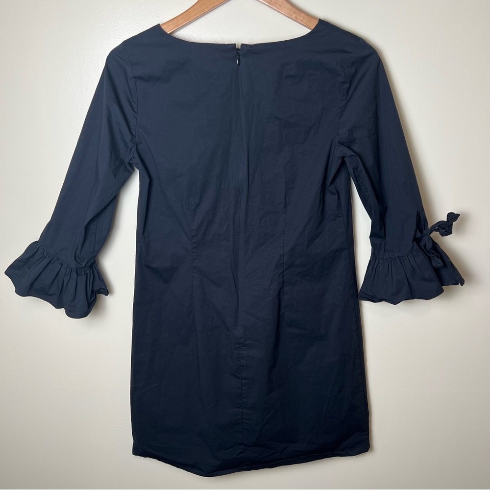 J.Crew Women’s V Neck Ruffle 1/2 Sleeve Shift Mini Dress Cotton Black Size 6 - Picture 5 of 8